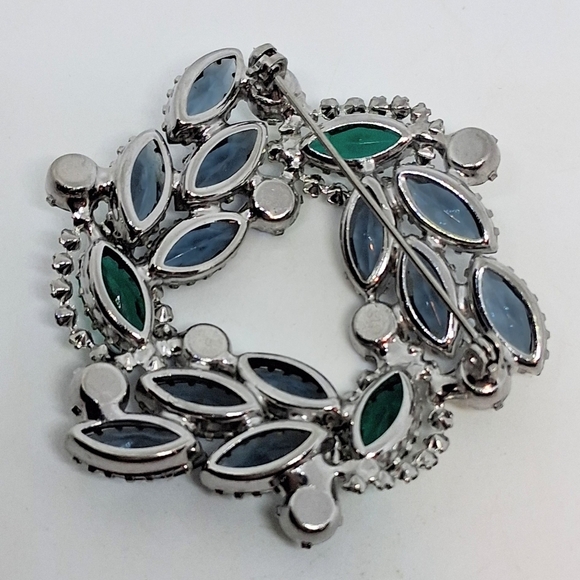 * Vintage Green & Blue With AB Crystals Pin Brooch - Picture 3 of 4